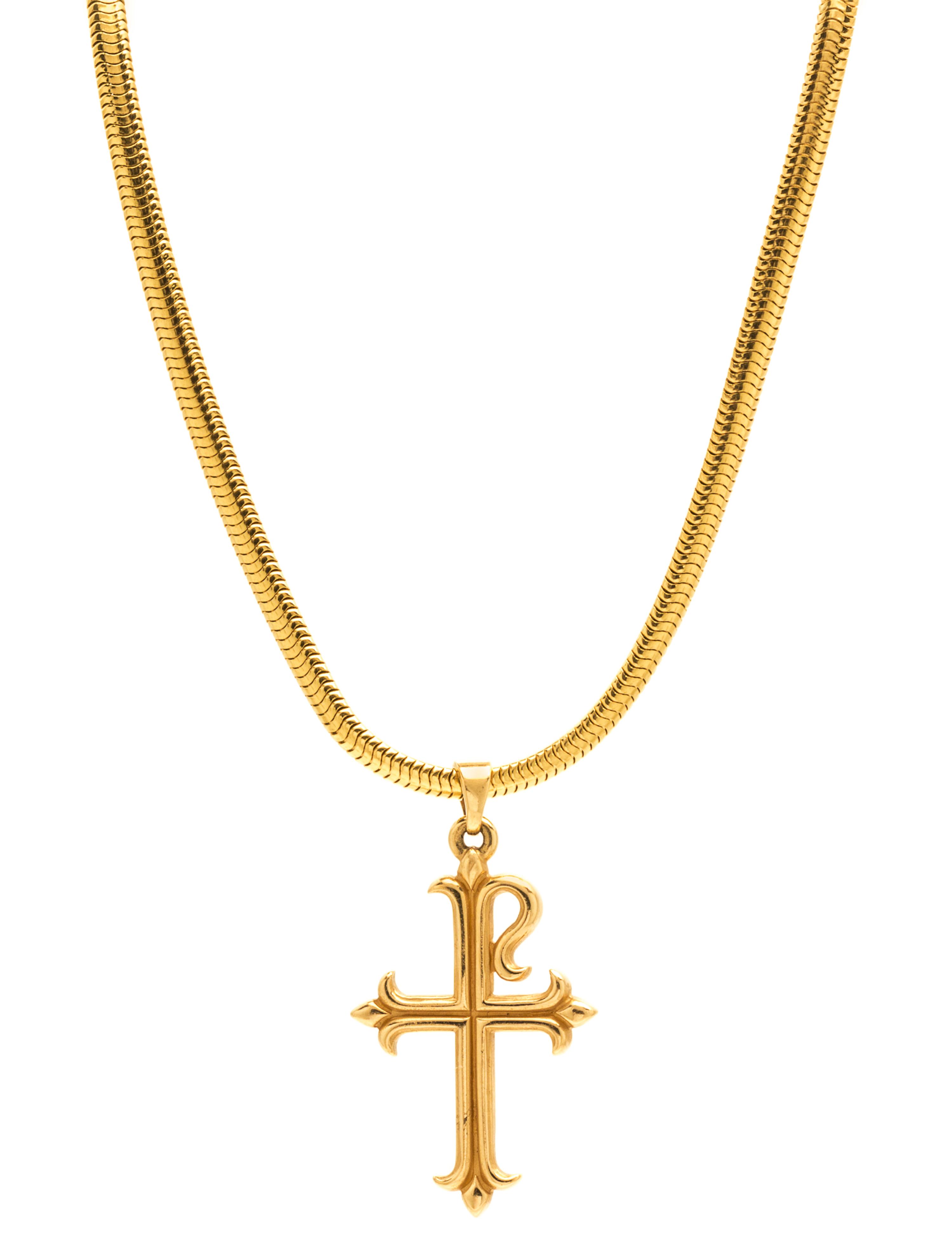 An 18 Karat Yellow Gold Snake Chain Necklace with Cross Pendant, 22.30 dwts.