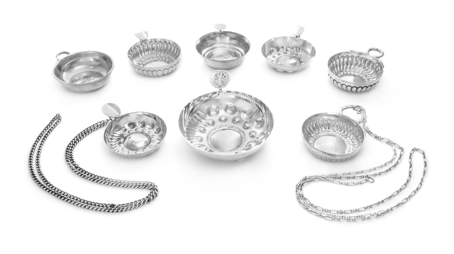 A Collection of Wine Tasting Cups, various makers, comprising a French silver example, an American silver example, a Christofle silver-