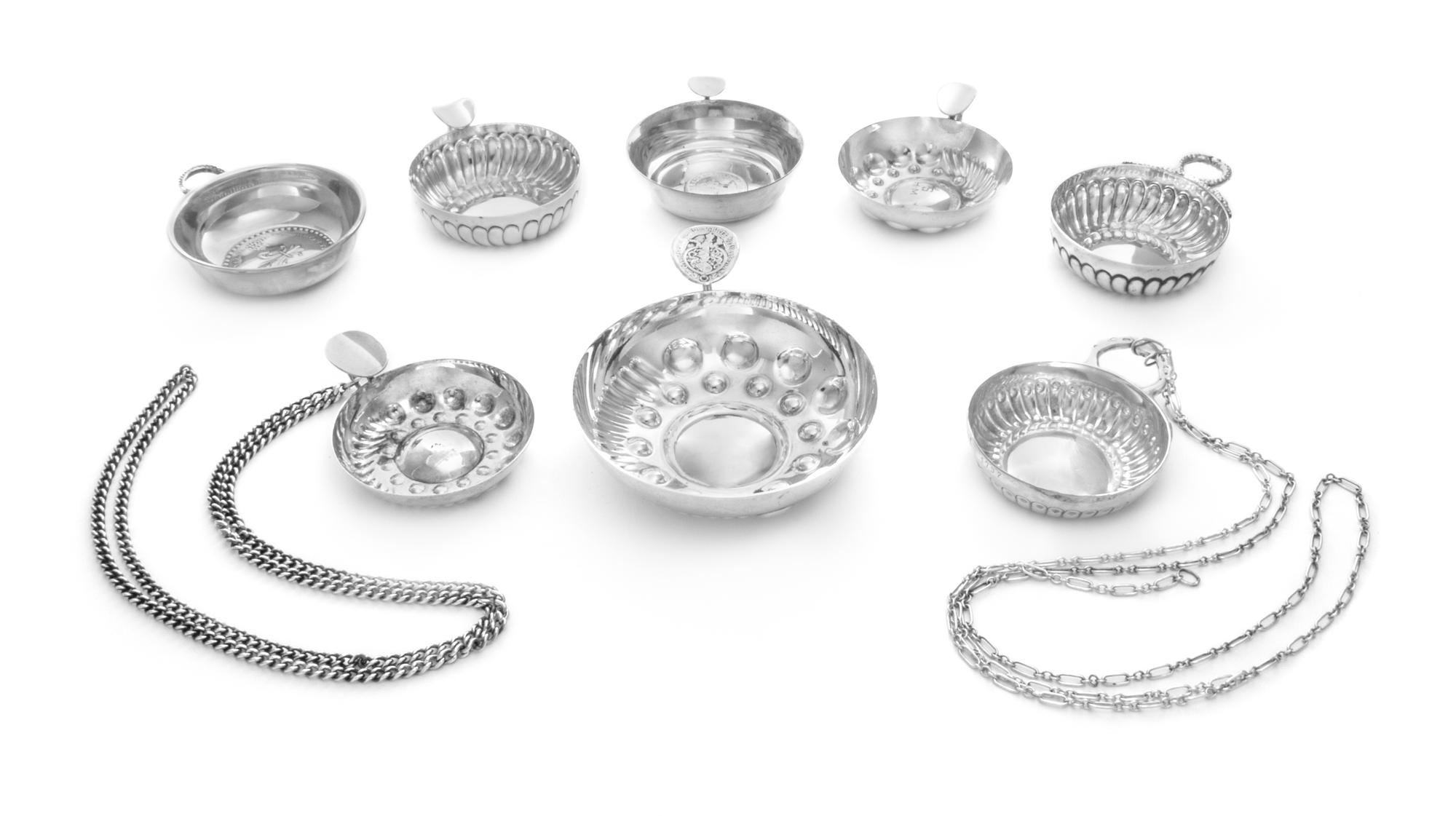 A Collection of Wine Tasting Cups, various makers, comprising a French silver example, an American silver example, a Christofle silver-