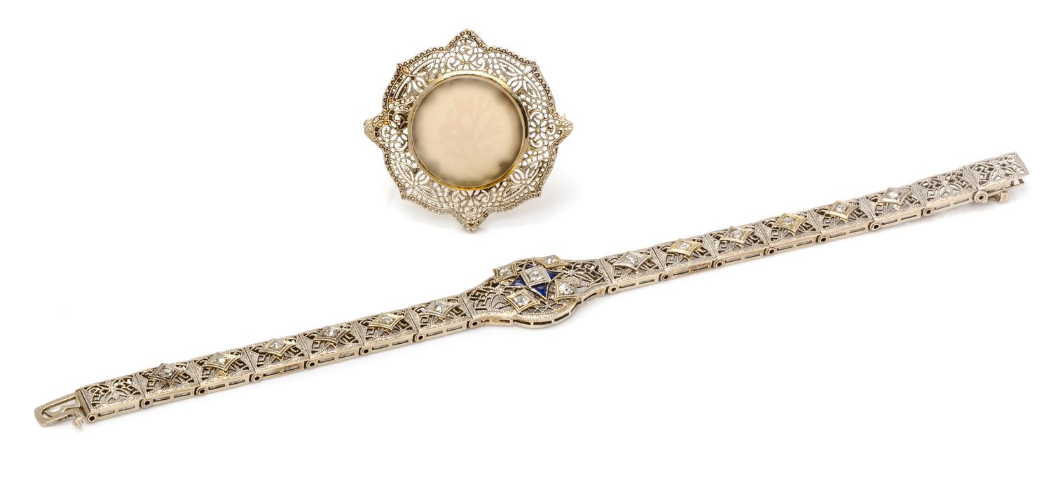 A Collection of 14 Karat White Gold Jewelry, 13.20 dwts.