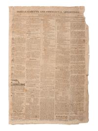 [ALABAMA - ENSLAVEMENT]. Mobile Gazette and Commercial Advertiser . 1820 issue incl. ads for enslaved.