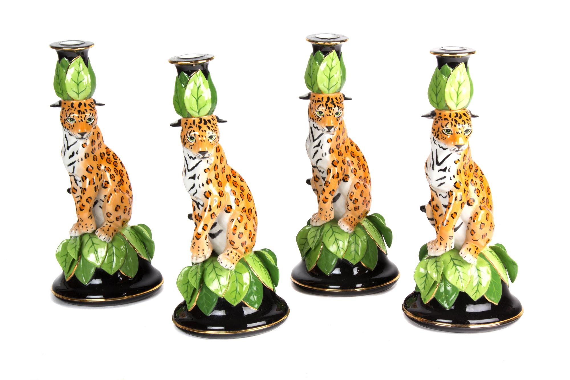 A Set of Four Lynn Chase Porcelain Candlesticks Height 11 1/2 inches.