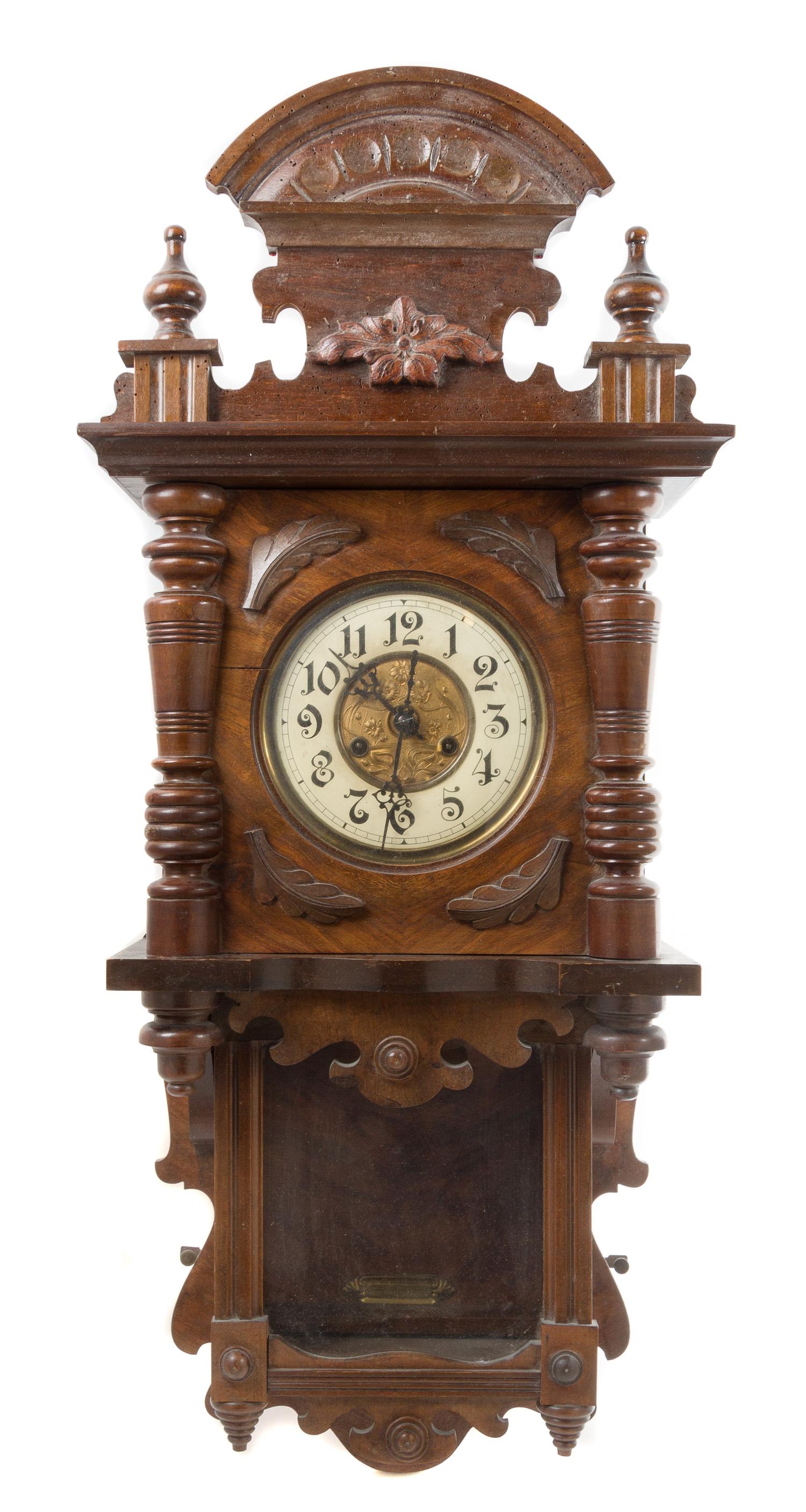A Victorian Walnut Regulator Clock Height 37 inches. — 19TH/20TH CENTURY