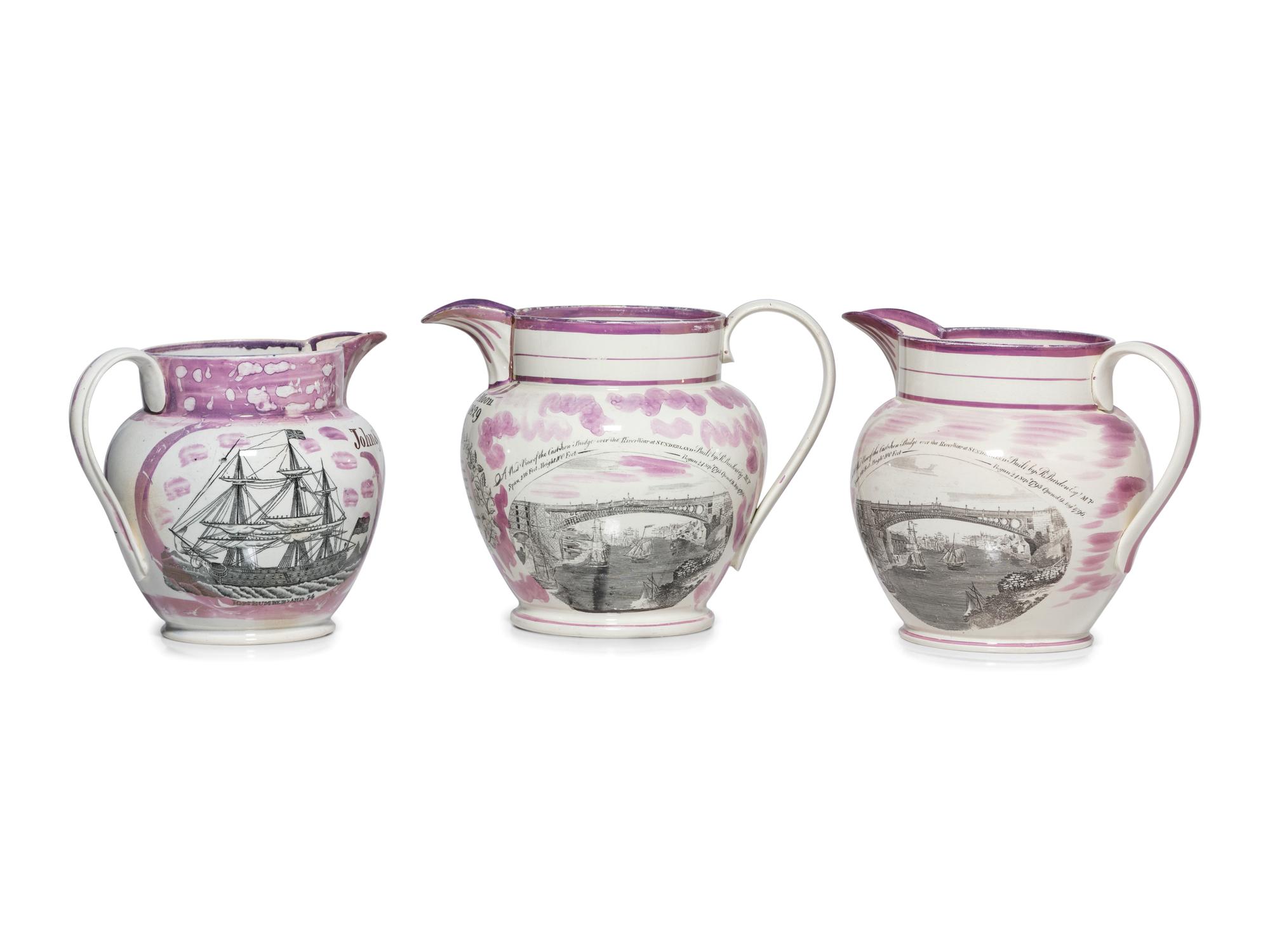 Three Sunderland Luster Inscribed Jugs