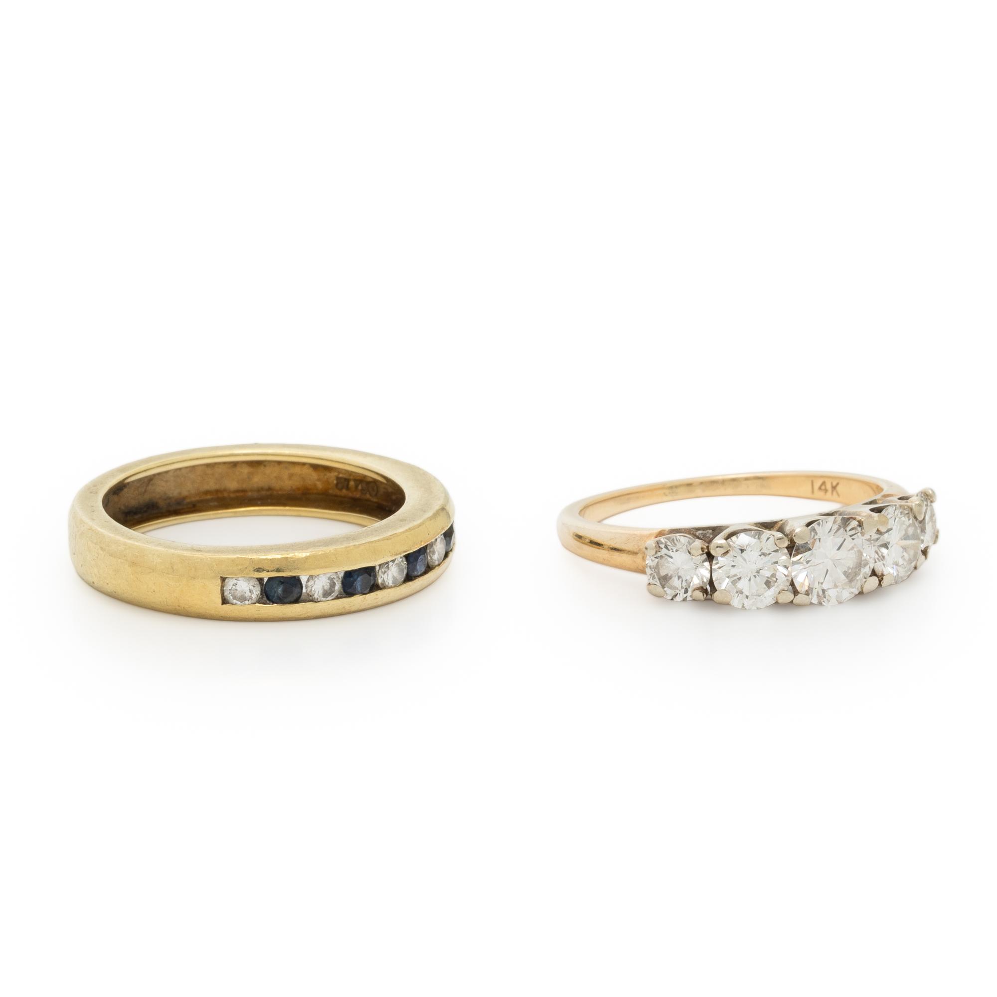 TWO DIAMOND AND YELLOW GOLD RINGS