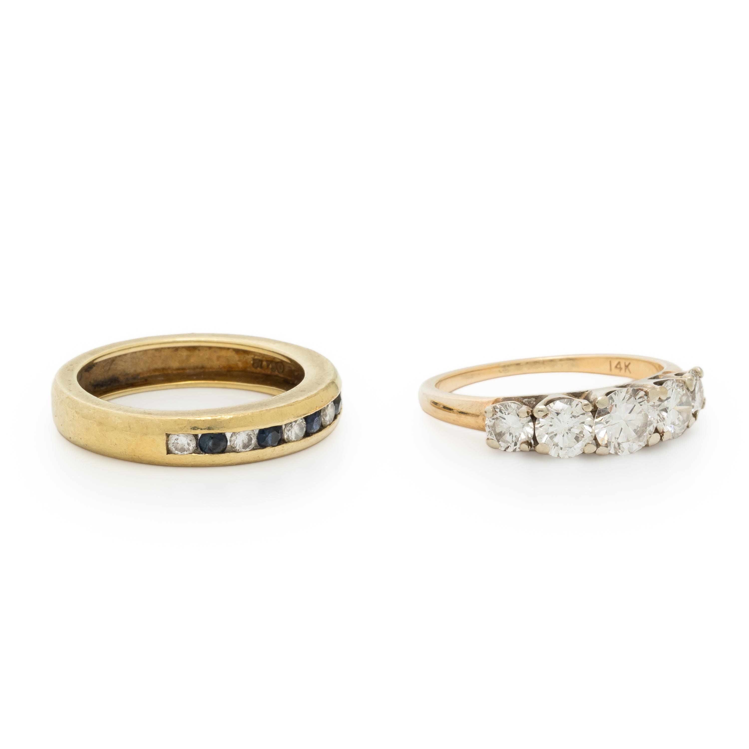 TWO DIAMOND AND YELLOW GOLD RINGS