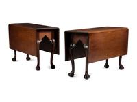 A Very Rare Pair of Chippendale Carved Walnut Claw-and-Ball Foot Drop-Leaf Dining Tables, 18th Century