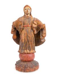 A Spanish Colonial Carved and Painted Figure of a Saint — 19TH CENTURY