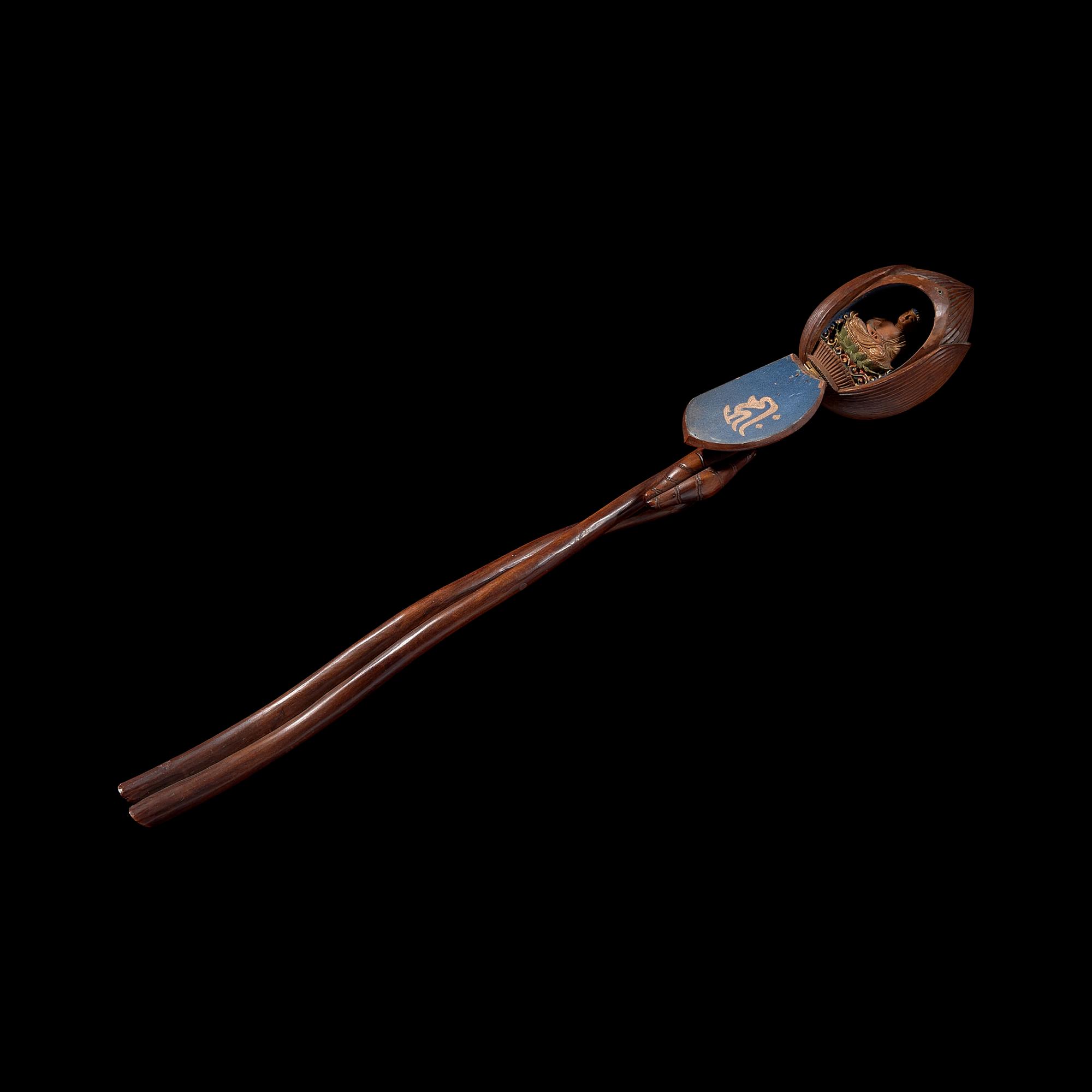 A Japanese Carved and Painted Wood "Lotus" Scepter, Meiji Period