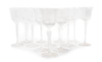 A Set of Twelve Igor Carl Faberge Frosted Glass Wine Stems Height 8 1/8 inches.