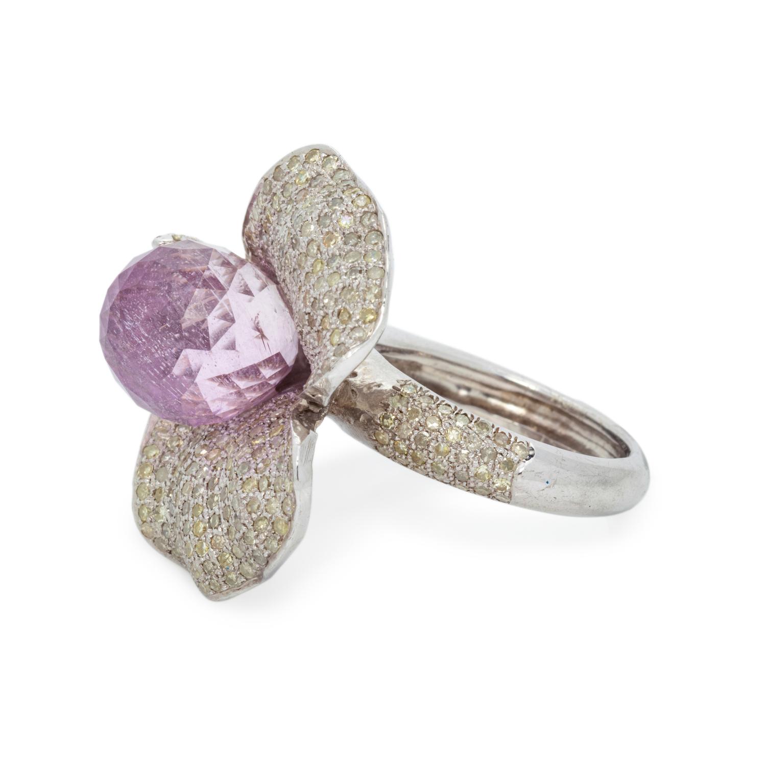 MORGANITE AND DIAMOND FLOWER RING
