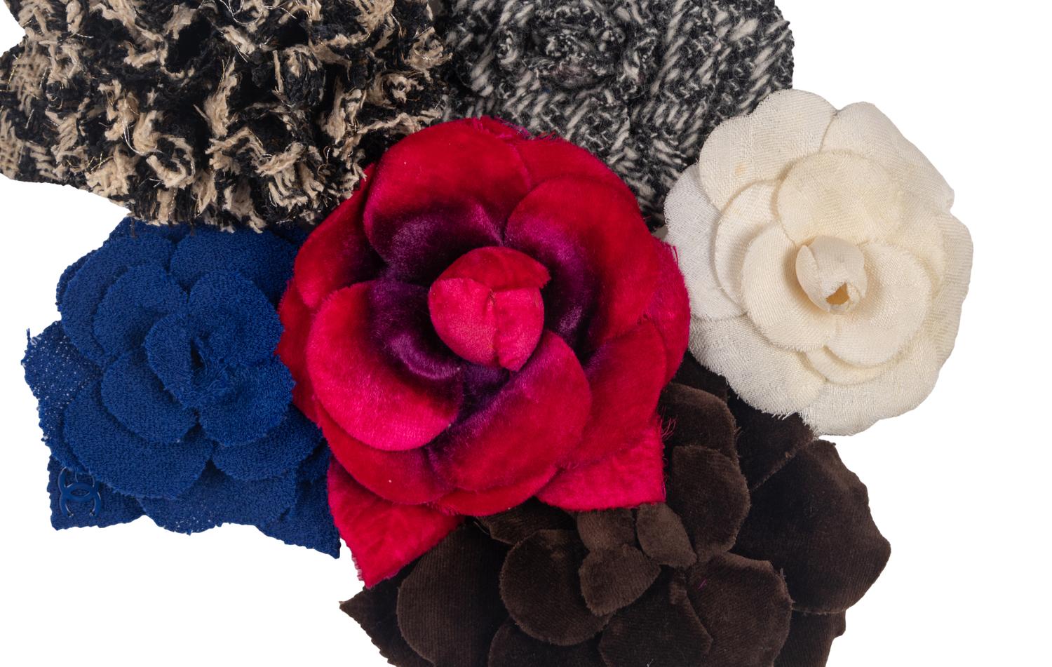 Six Chanel Camellia Brooches