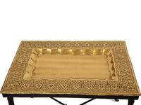 Two Chased Brass Tray-Top Occasional Tables with Ebonized and Gilt Stands — 20th Century