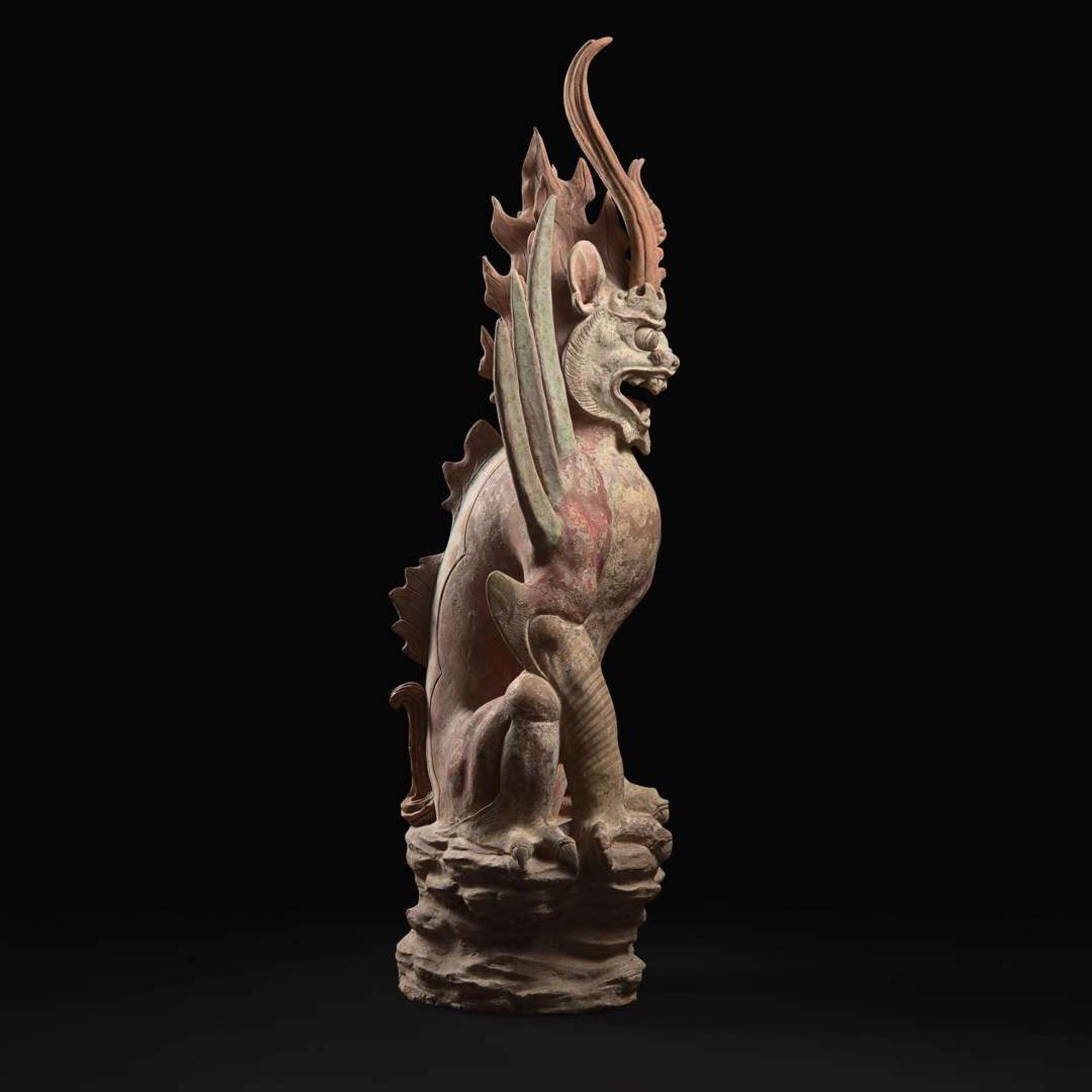 An impressive pair of large painted pottery "Earth Spirits" 镇墓兽一对 Tang dynasty ?