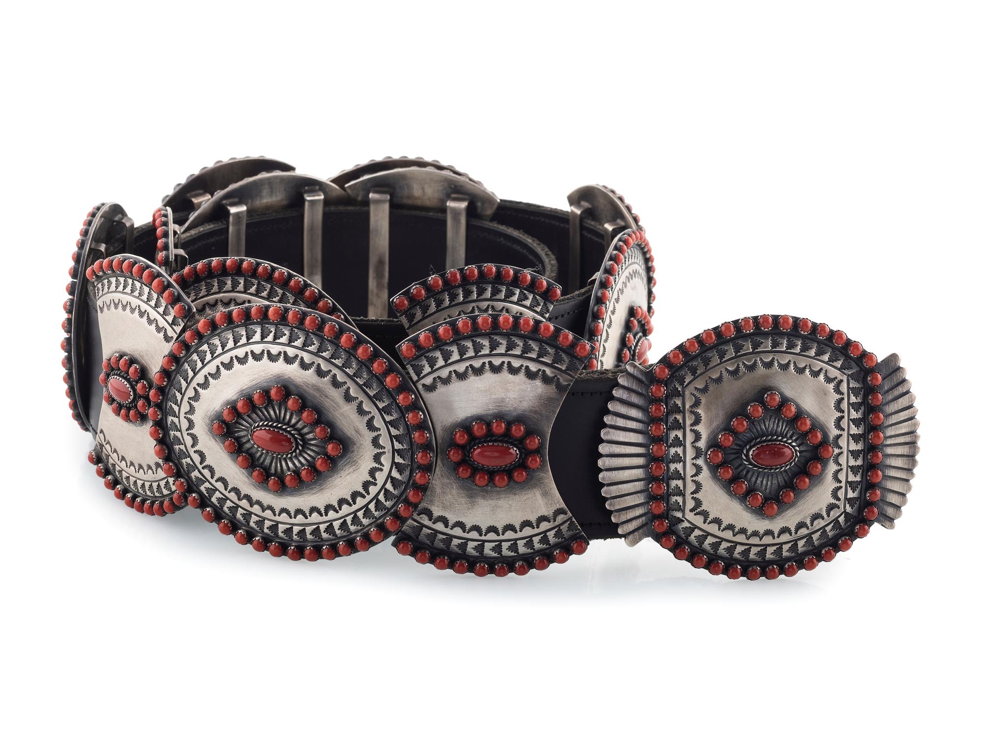 Sterling Silver and Coral Cluster Conch Belt