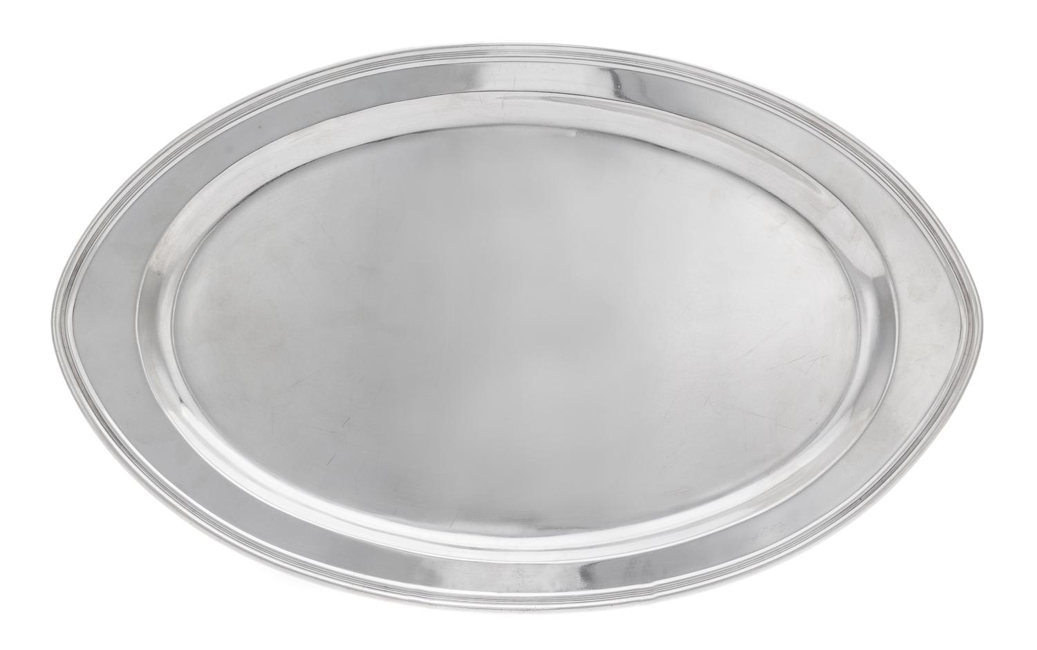 An American Silver Platter, Weidlich Serling Spoon Co., Bridgeport, CT, of oval form.