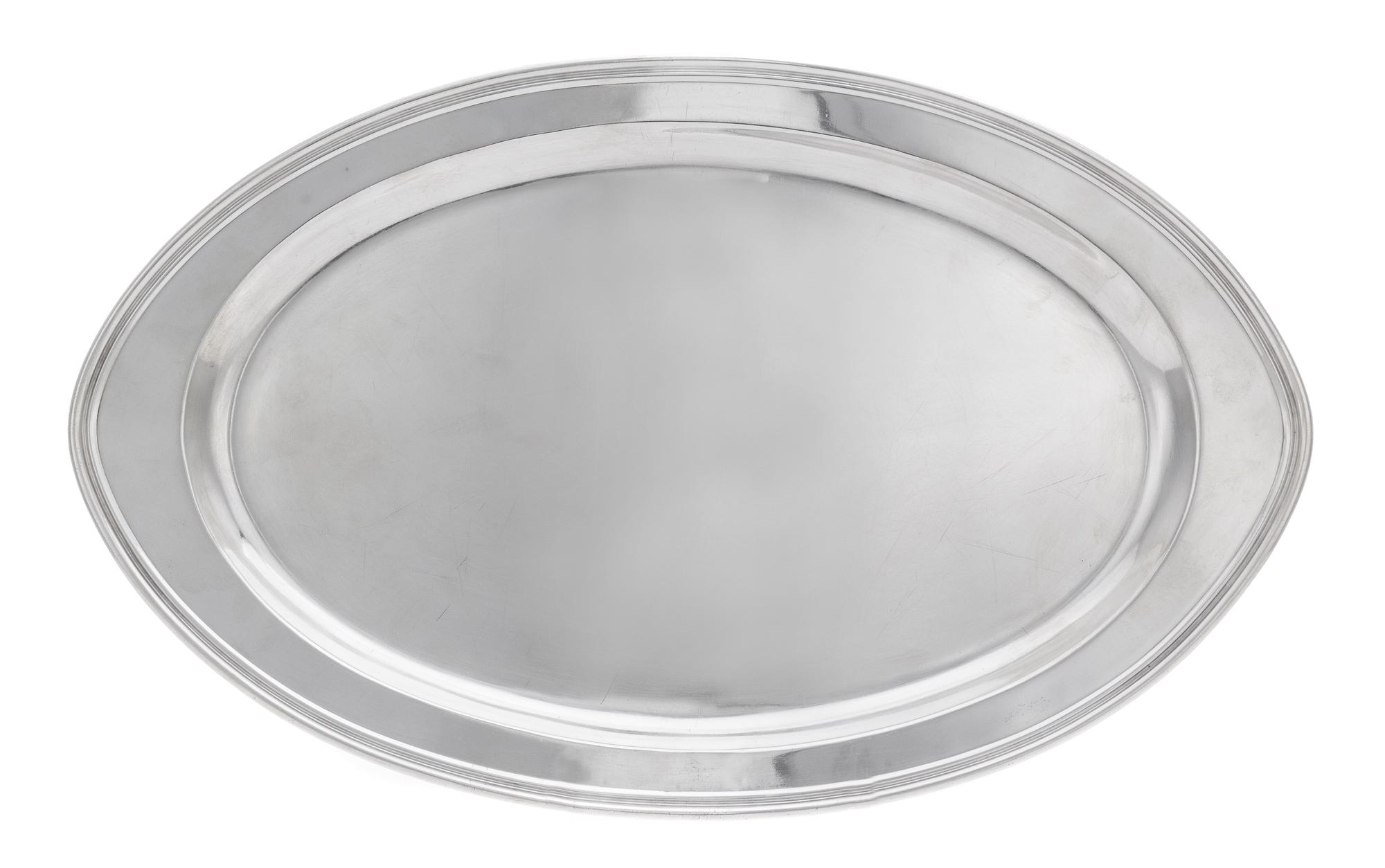 An American Silver Platter, Weidlich Serling Spoon Co., Bridgeport, CT, of oval form.