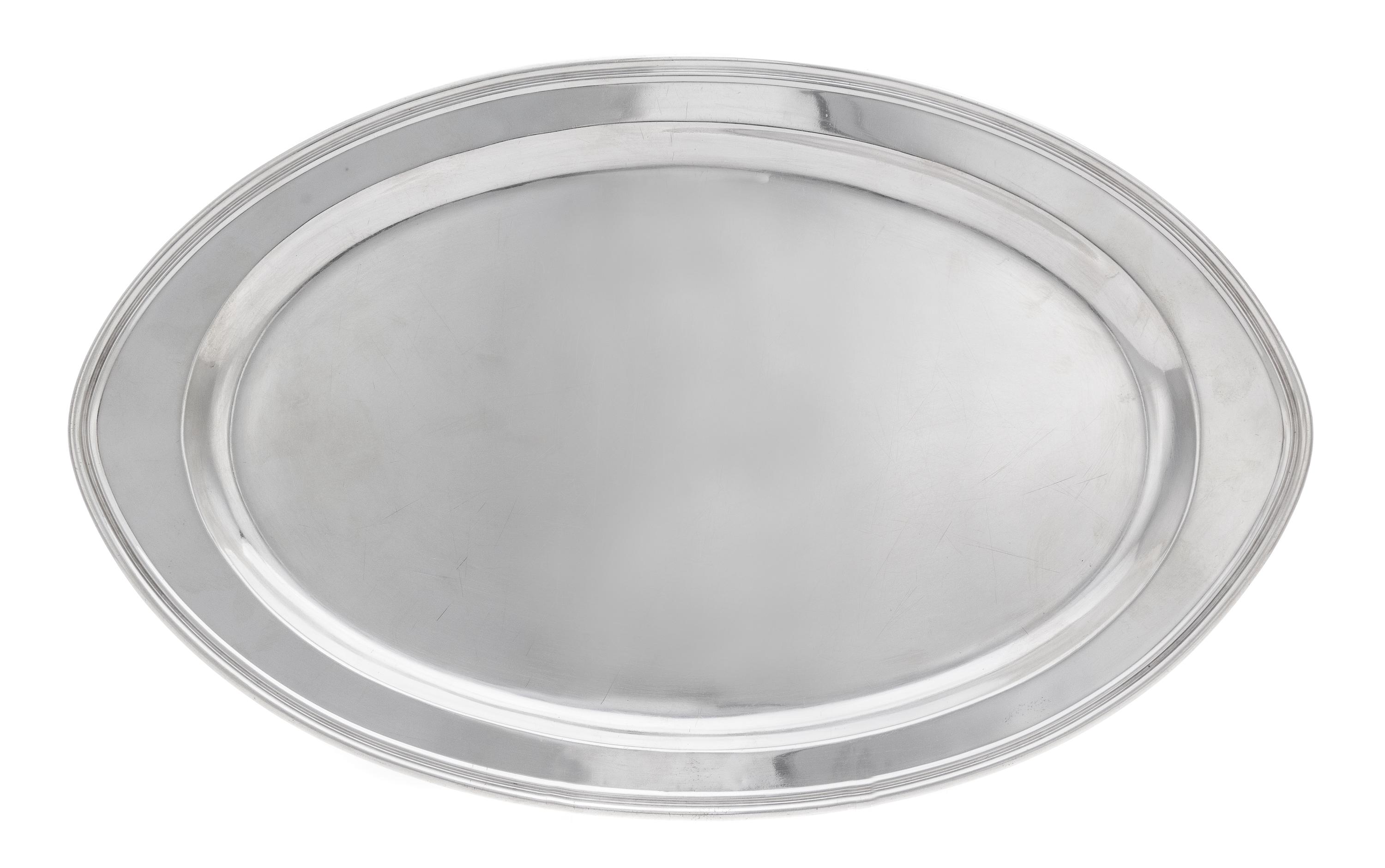 An American Silver Platter, Weidlich Serling Spoon Co., Bridgeport, CT, of oval form.
