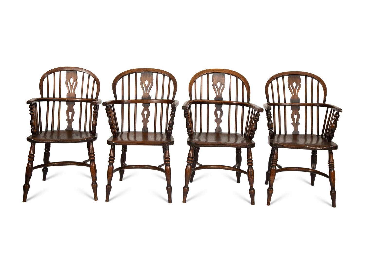 A Set of Eight English Oak Windsor Armchairs