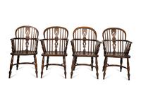 A Set of Eight English Oak Windsor Armchairs