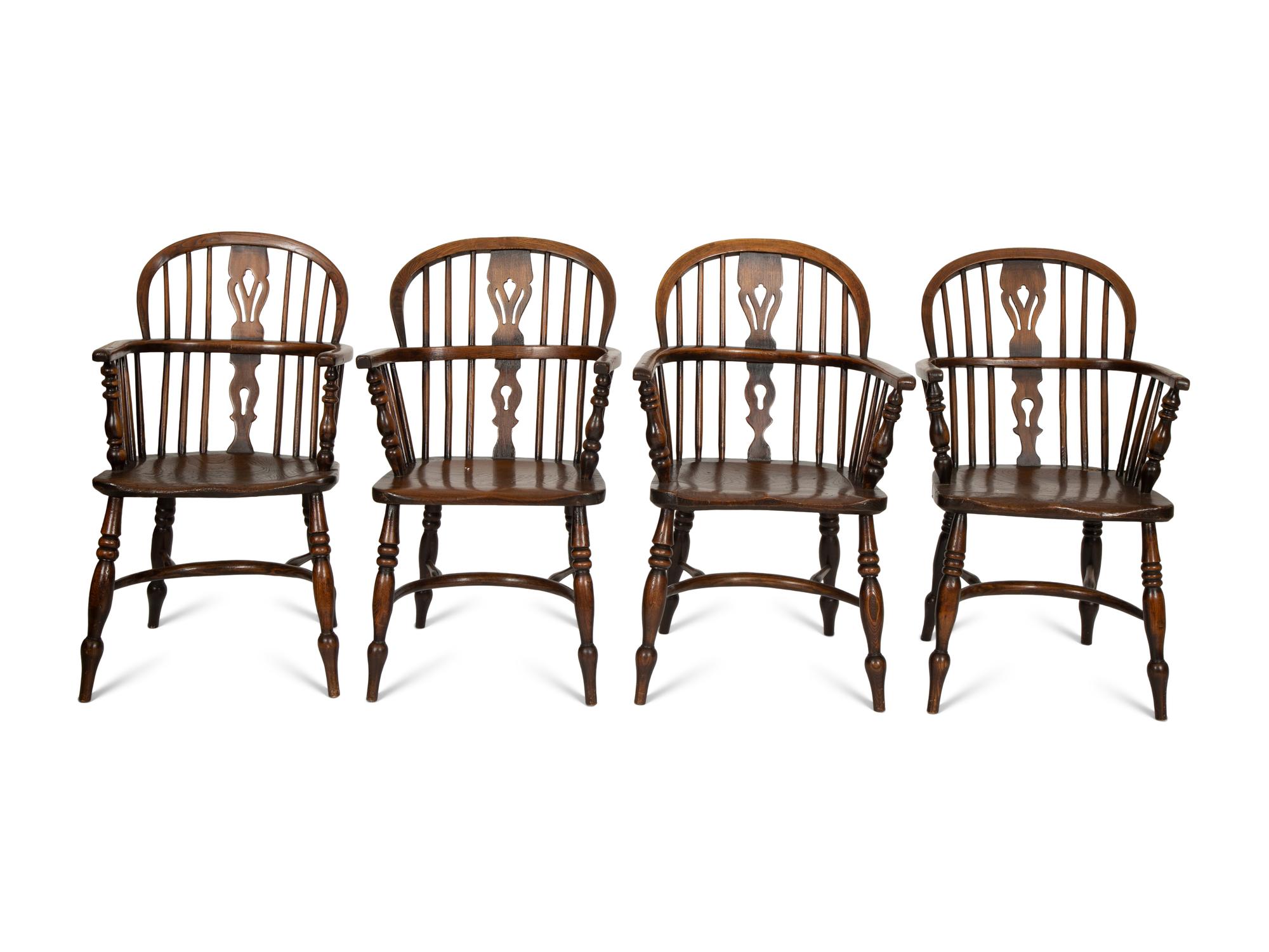 A Set of Eight English Oak Windsor Armchairs