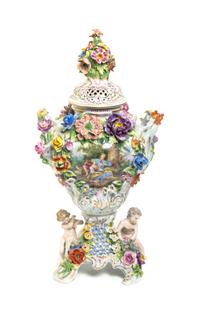 A Dresden Porcelain Figural Urn, Height 18 inches.