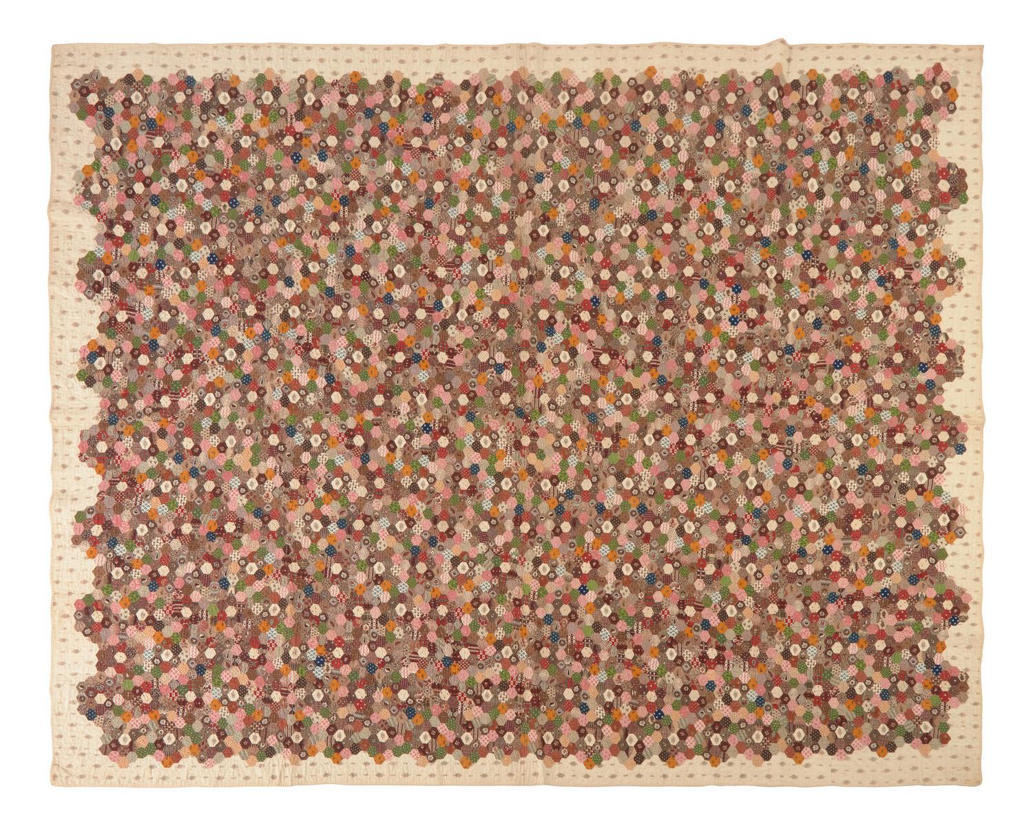 A "Mosaic" Pattern Hand-Sewn Printed Cotton Quilt