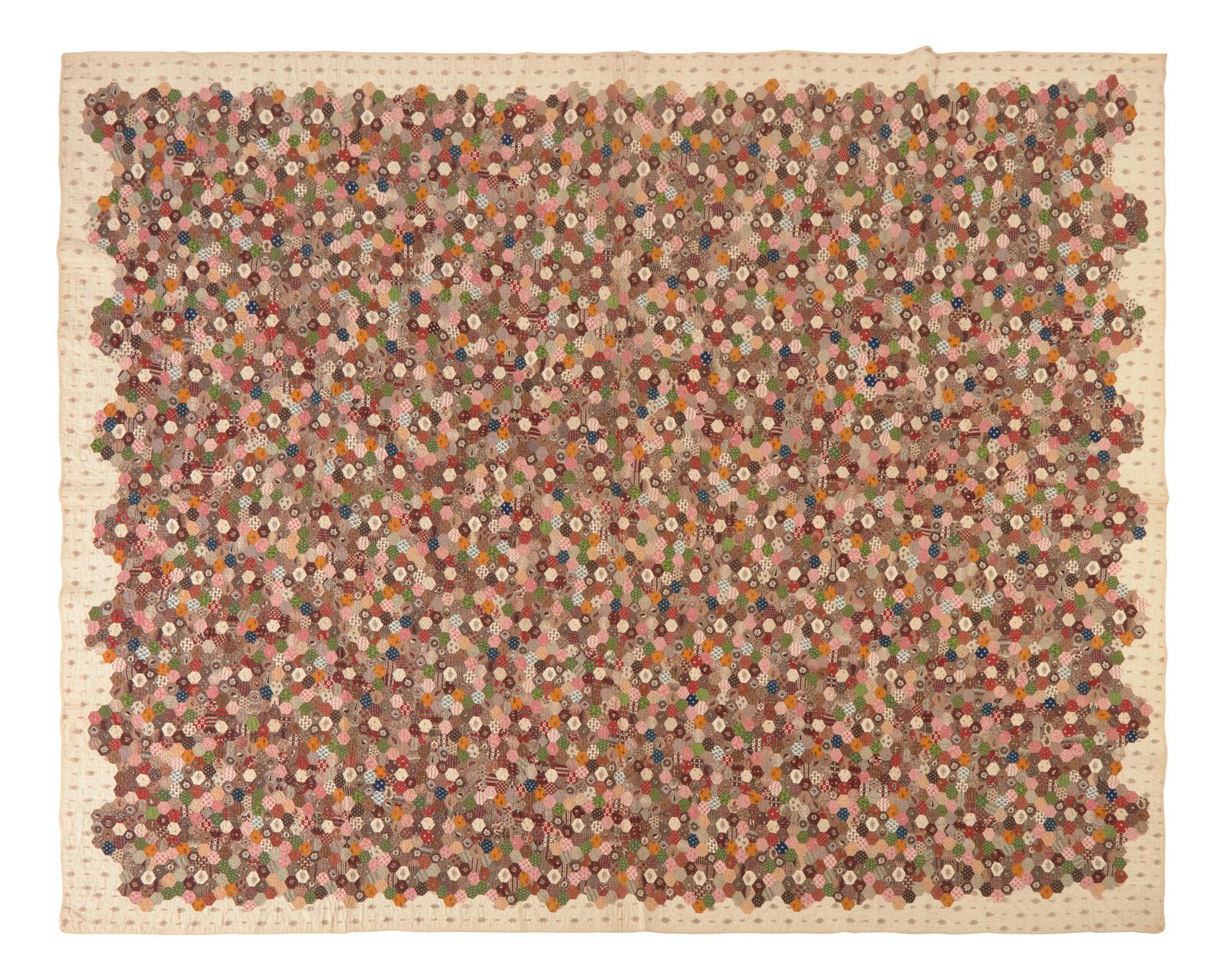 A "Mosaic" Pattern Hand-Sewn Printed Cotton Quilt