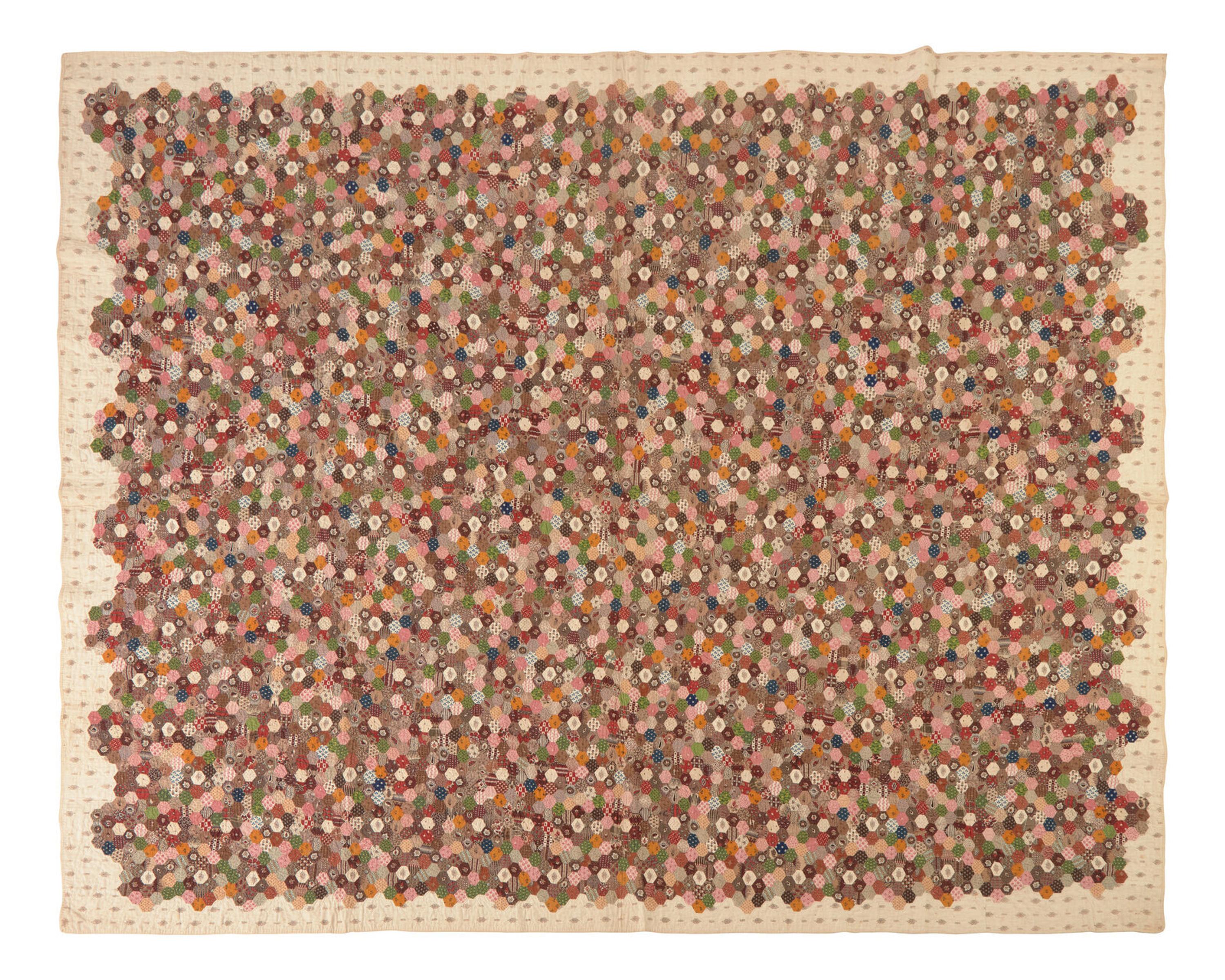 A "Mosaic" Pattern Hand-Sewn Printed Cotton Quilt