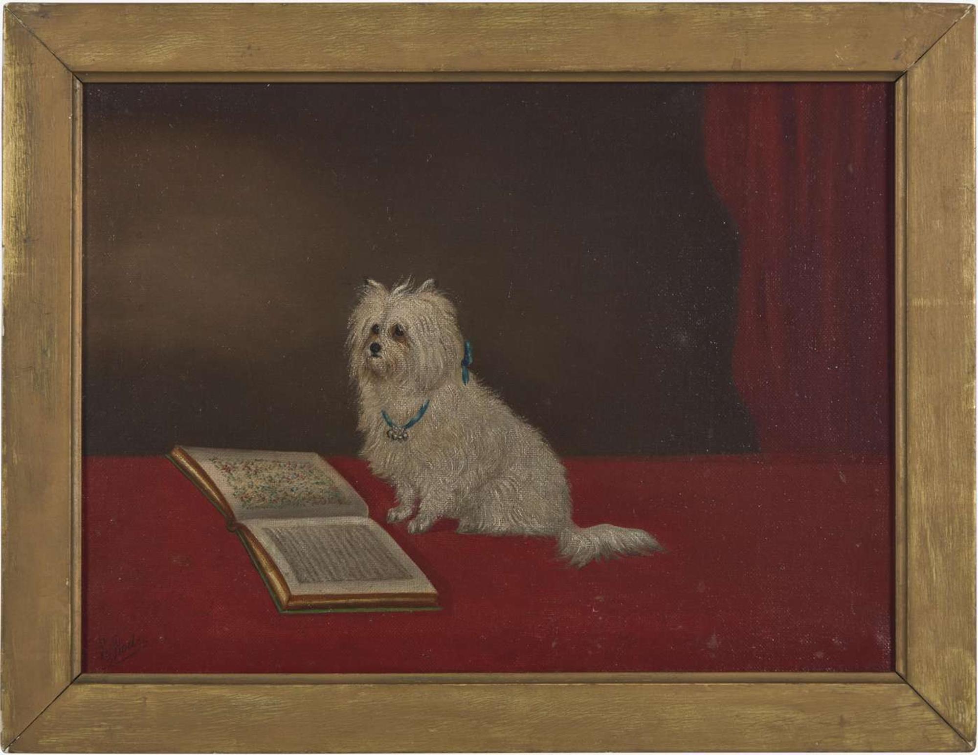 Edwin (of Bath) Loder (British, 1827–1885) - A Maltese Dog Reading