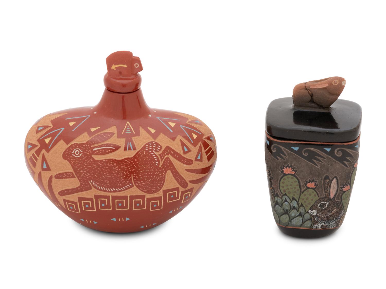 Miniature Sgraffito Lidded Seed Jars