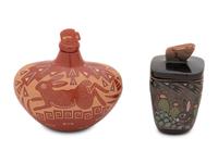 Miniature Sgraffito Lidded Seed Jars