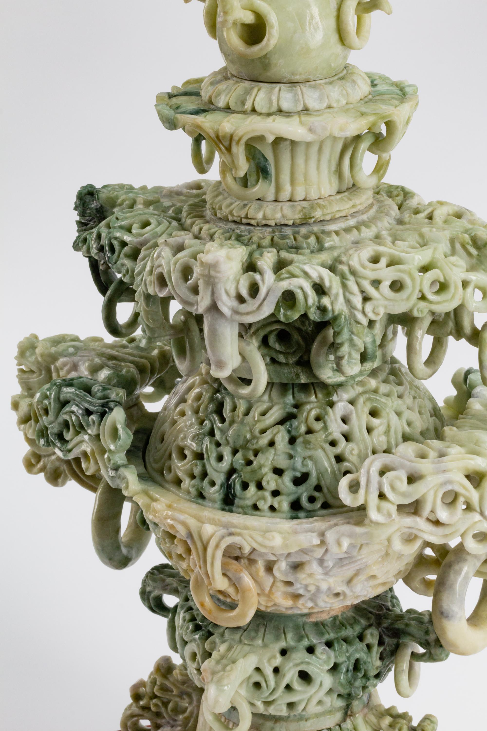 A Chinese Pierce-Carved Hardstone Incense Burner