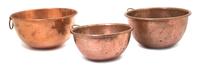 Three Copper and Brass Mixing Bowls Diameter of largest 10 1/2 inches — 19TH CENTURY