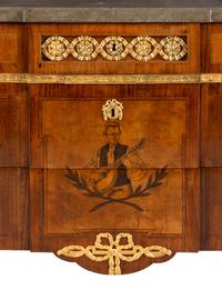 A Baltic Gilt Bronze Mounted Marquetry Marble-Top Commode