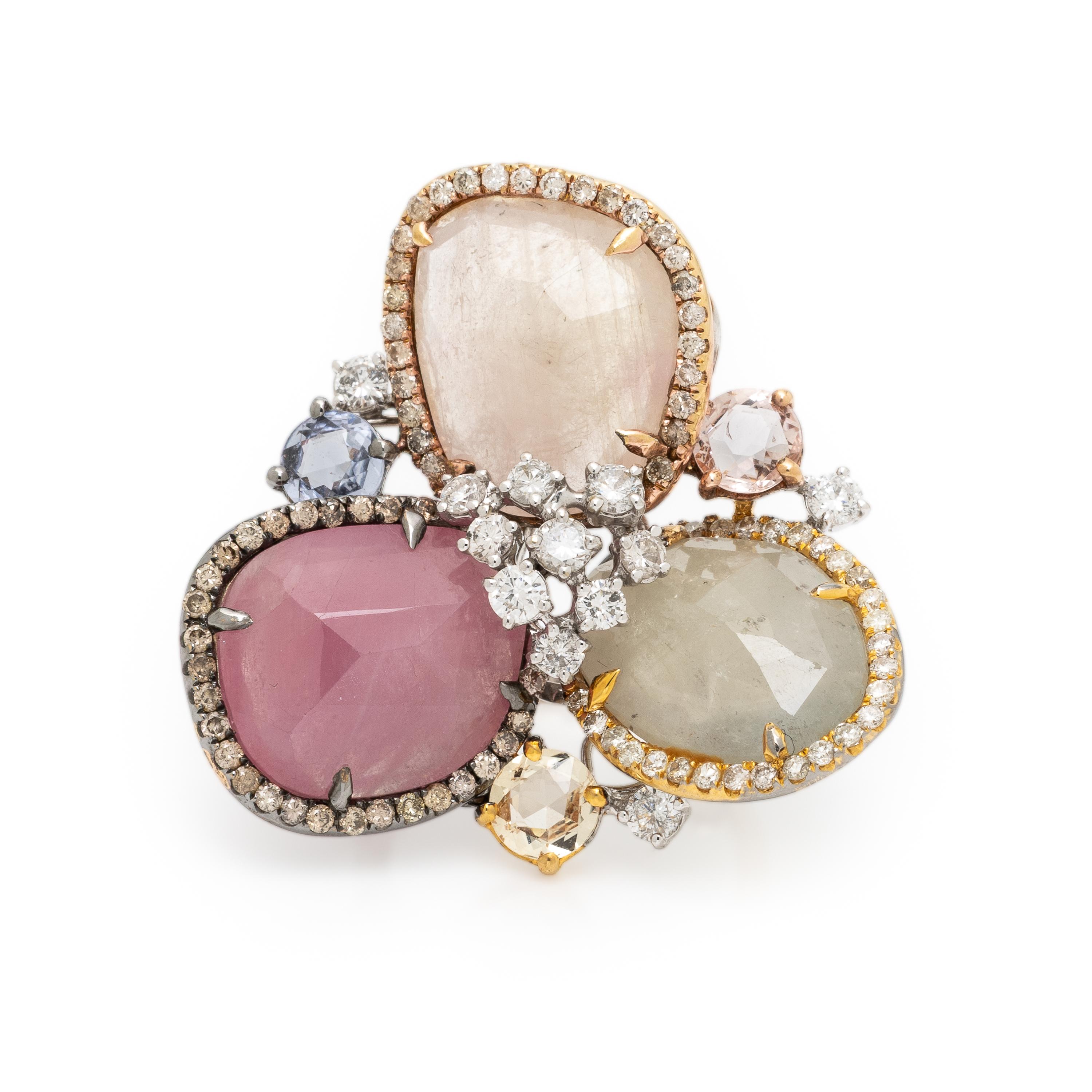 Multigem, Diamond, and Tricolor Gold Ring
