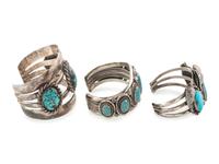 Navajo Silver and Turquoise Cuff Bracelets
