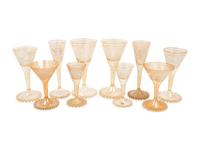A Murano Colored Glass and Enamel Decorated Stemware Service