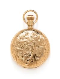 A 14 Karat Yellow Gold Hunter Case Pocket Watch, Waltham, Circa 1892, 33.80 dwts.