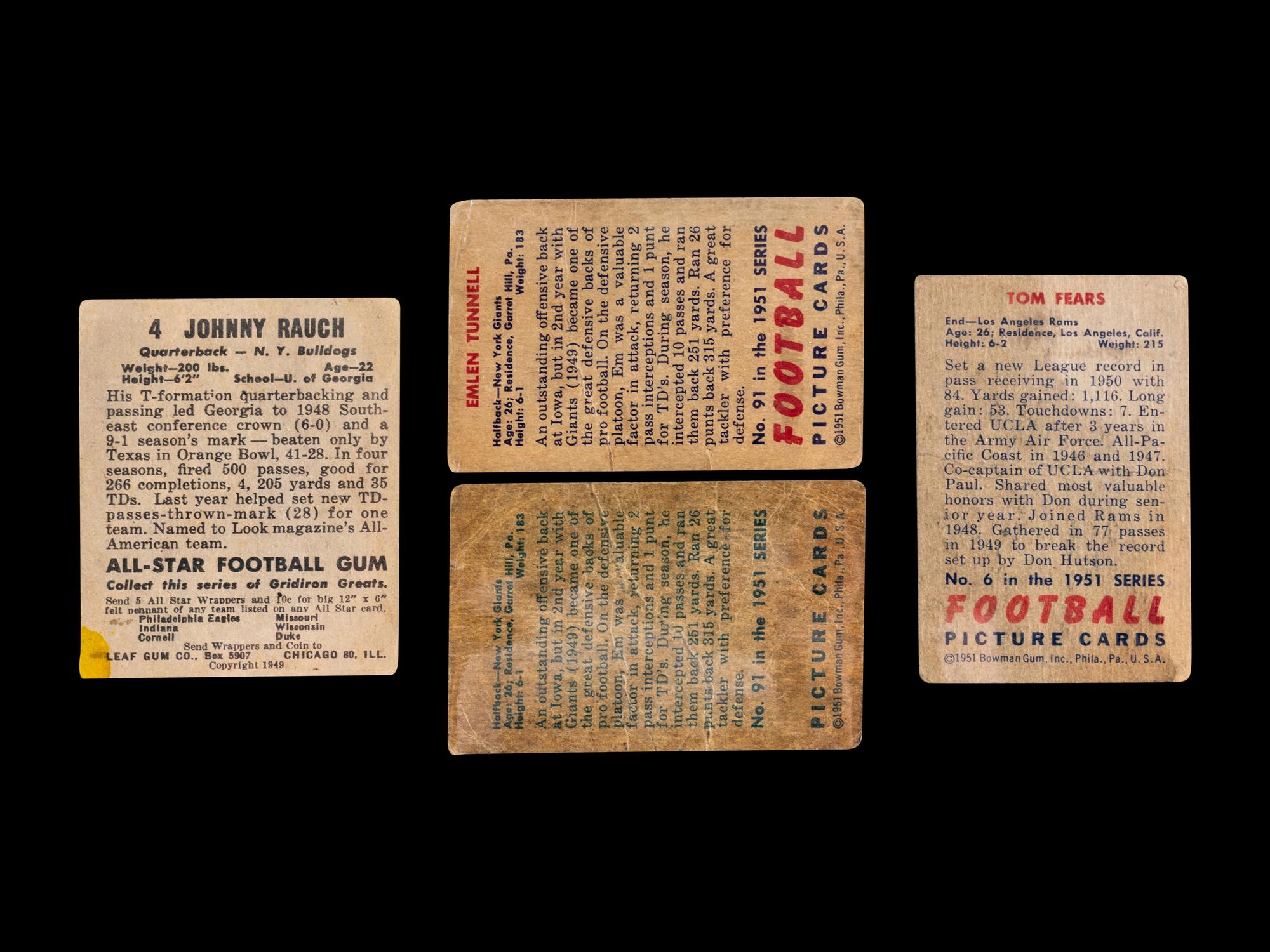 A Group of 31 Bowman and Leaf Post War Football Cards (Including Sid Luckman, Bob Waterfield and Clyde Bulldog Turner),