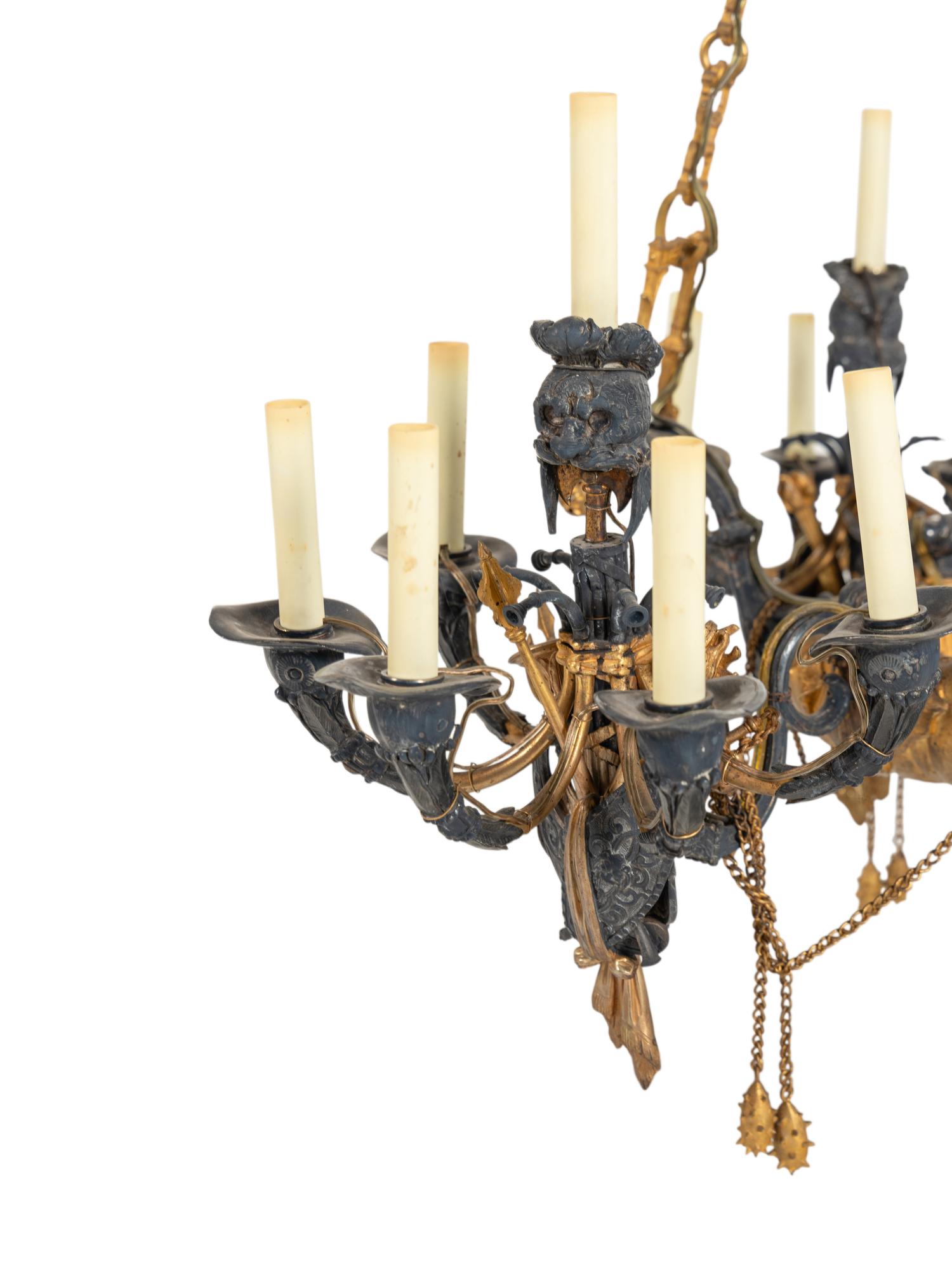 A French Neoclassical Gilt and Silvered Bronze Eighteen-Light Chandelier