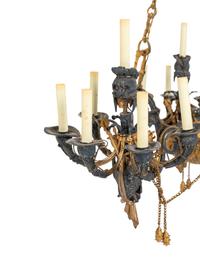 A French Neoclassical Gilt and Silvered Bronze Eighteen-Light Chandelier
