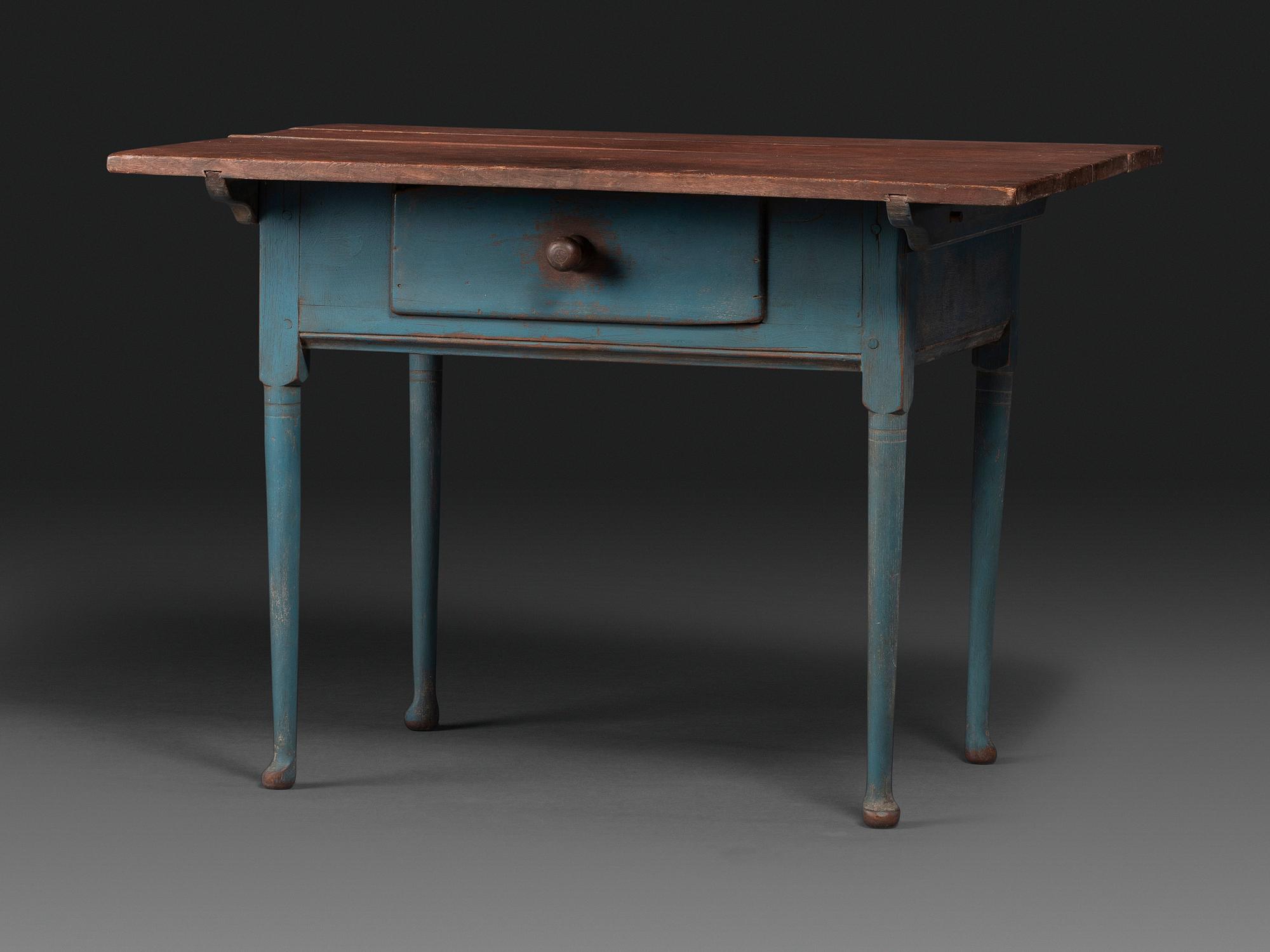 A Country Queen Anne Blue Painted and Red-Stained Walnut Tavern Table