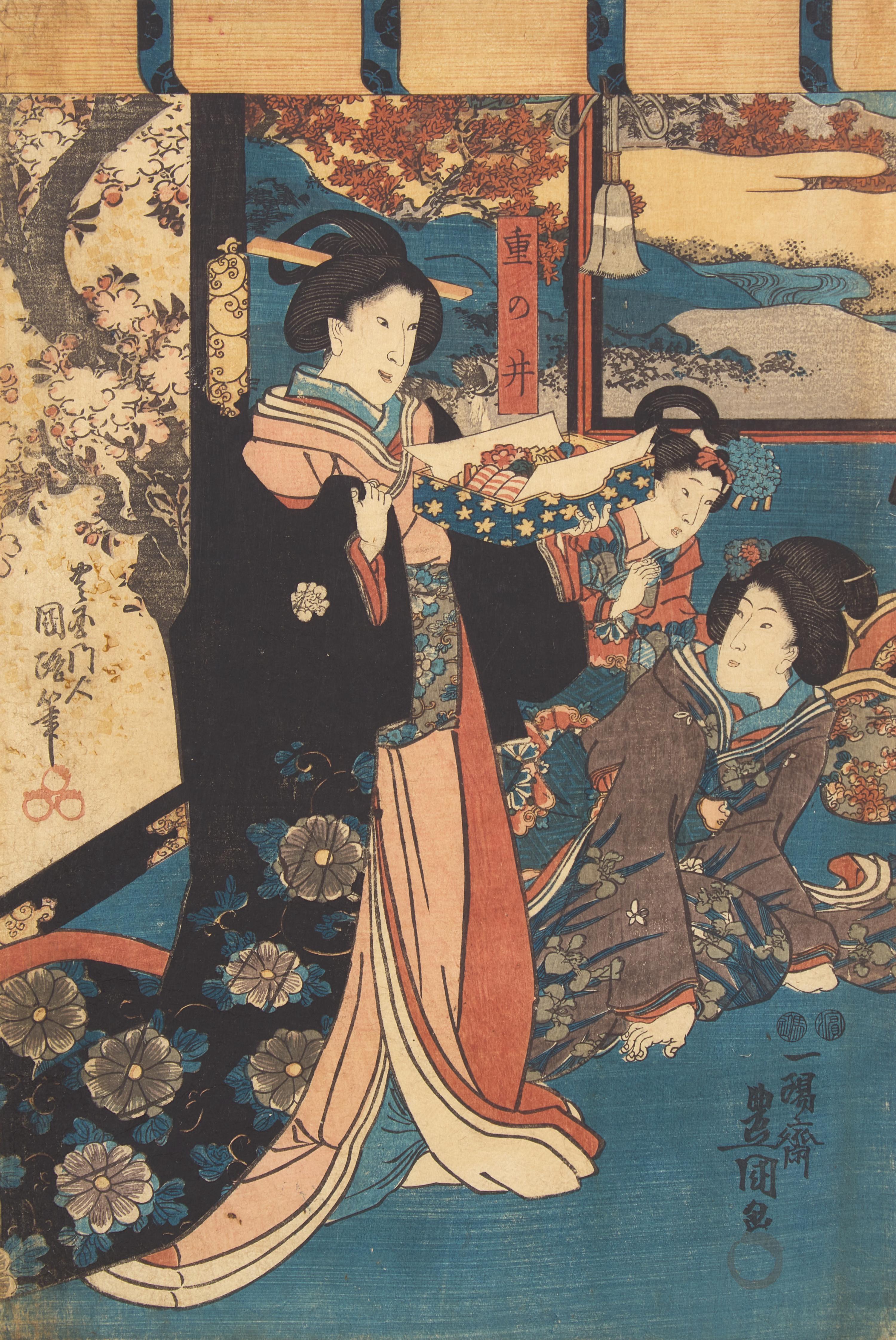 Kunisada (Toyokuni III, Japanese 1786-1864) Four Unframed Woodblock Triptychs