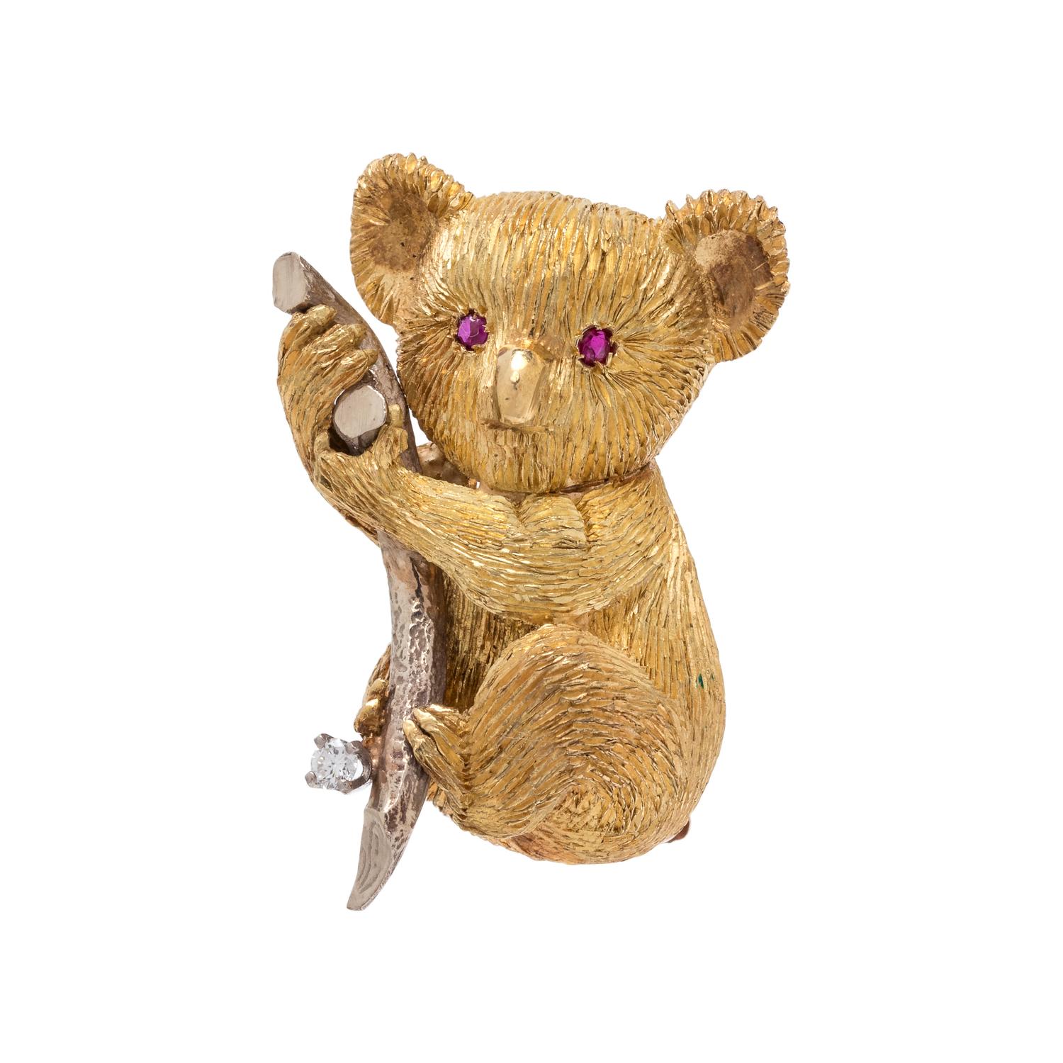 YELLOW GOLD AND DIAMOND KOALA BROOCH
