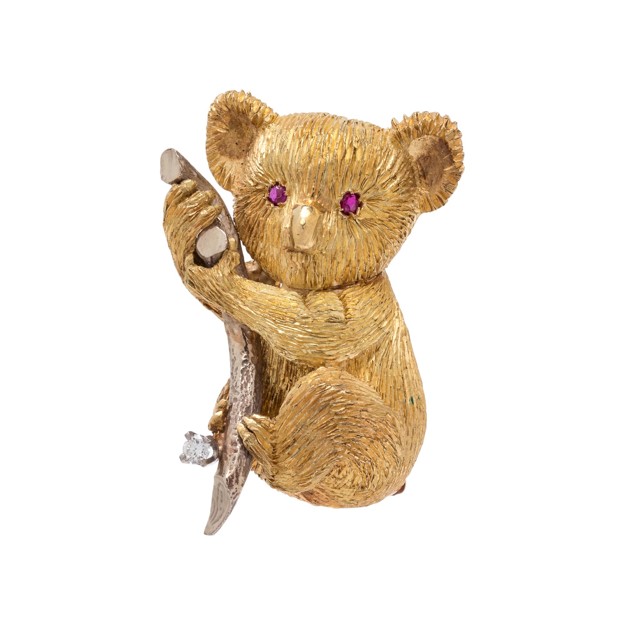 YELLOW GOLD AND DIAMOND KOALA BROOCH