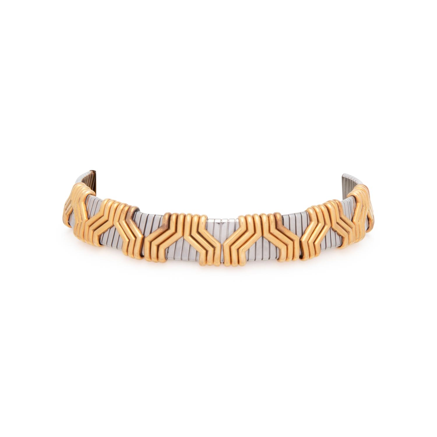 BVLGARI, STAINLESS STEEL AND YELLOW GOLD COLLAR NECKLACE