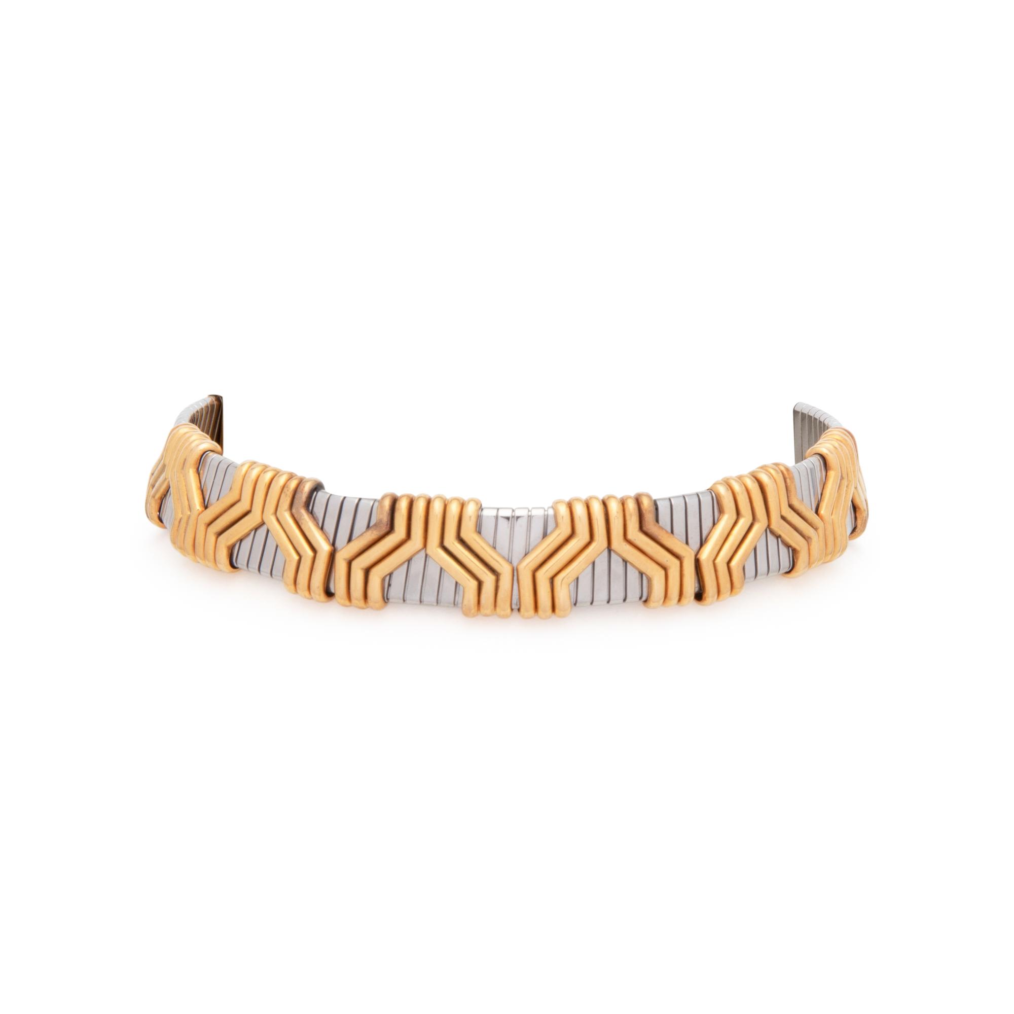 BVLGARI, STAINLESS STEEL AND YELLOW GOLD COLLAR NECKLACE