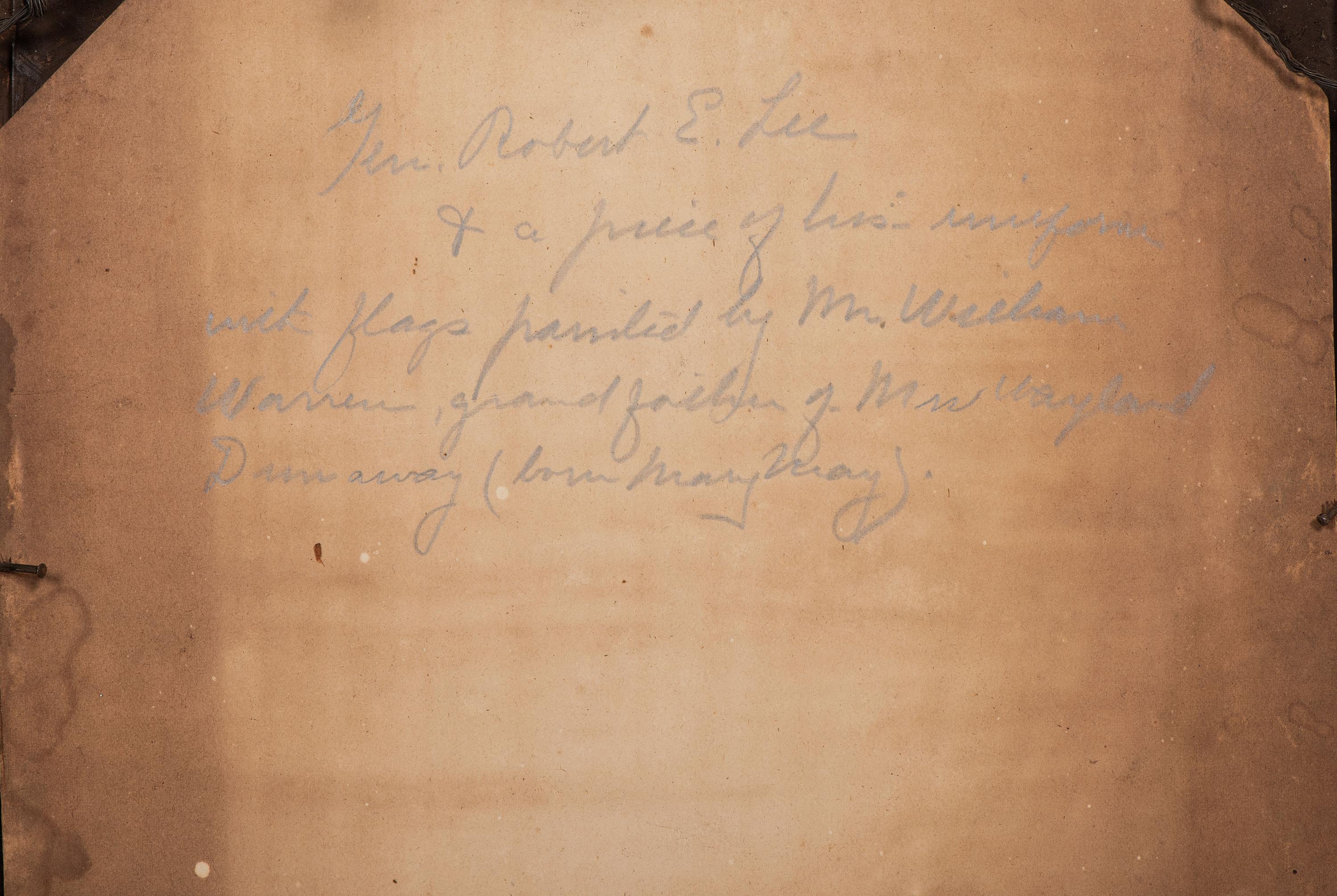 [LEE, Robert E. (1807-1870)]. Albumen photograph of Robert E. Lee with fabric identified as piece of General Lee's uniform.