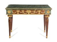 A Neoclassical Style Mahogany and Gilt Metal Mounted Console Table, Height 33 x width 47 x depth 22 inches.